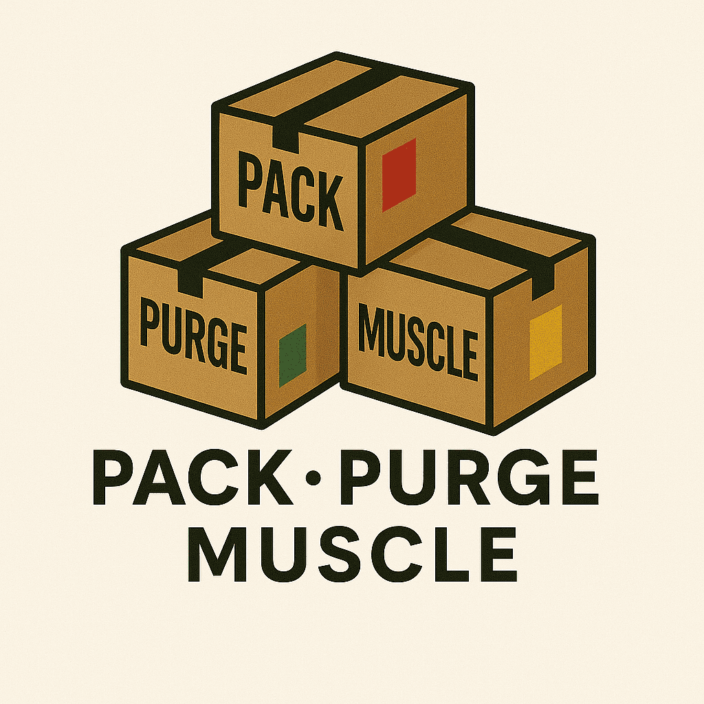 Pack Purge Muscle Logo. Packing Unpacking Services for Moving | Packers | Port Moody, BC